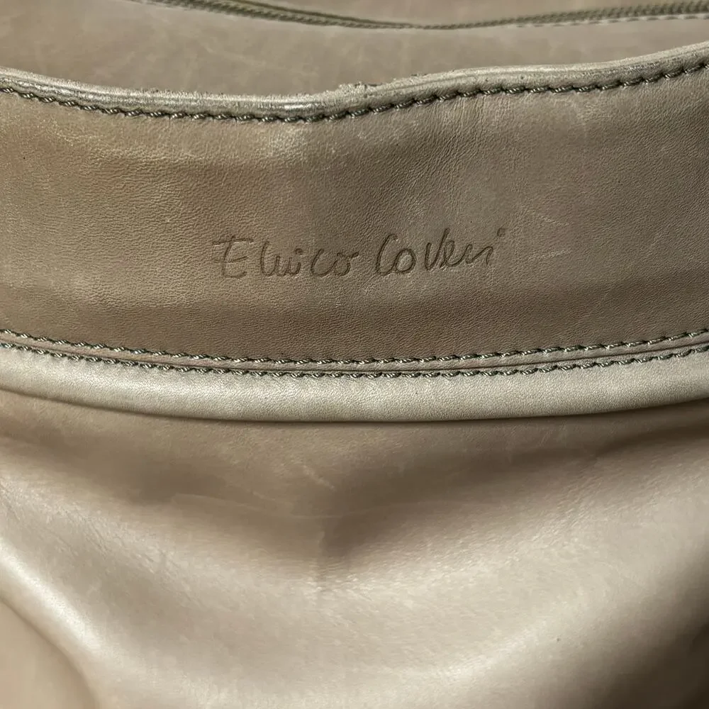 Enrico Coveri taupe leather shoulder bag bucket purse numbers gold chain straps
